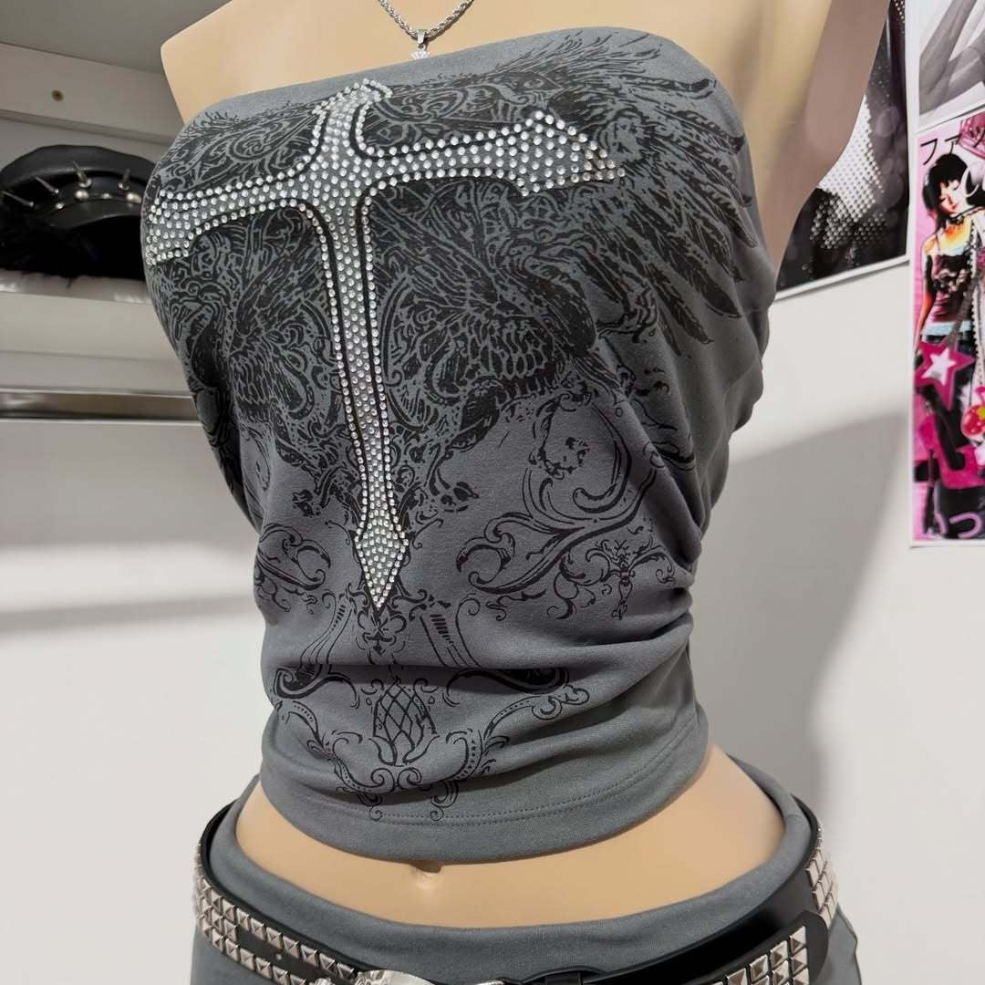 Damen Elegantes Bandeau-Top mit modischem Grafikdesign EB