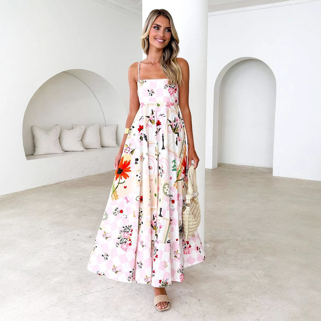 Damen Maxikleid mit verspieltem Blumendesign und ausgeschnittenen Details EB
