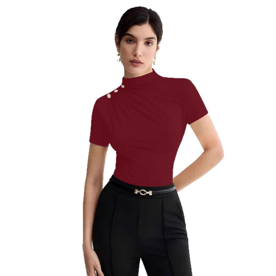 Damen elegantes Oberteil mit dekorativen Knopfdetails und modernem Stehkragen EB