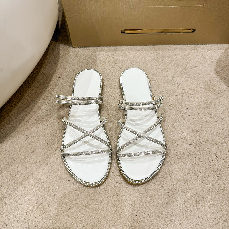 Damen Glamouröse Slide-Sandalen mit funkelnden Riemen und komfortablem Fußbett EB
