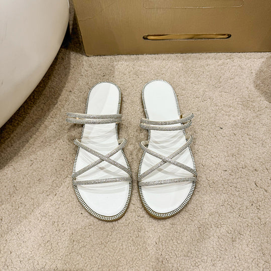 Damen Glamouröse Slide-Sandalen mit funkelnden Riemen und komfortablem Fußbett EB