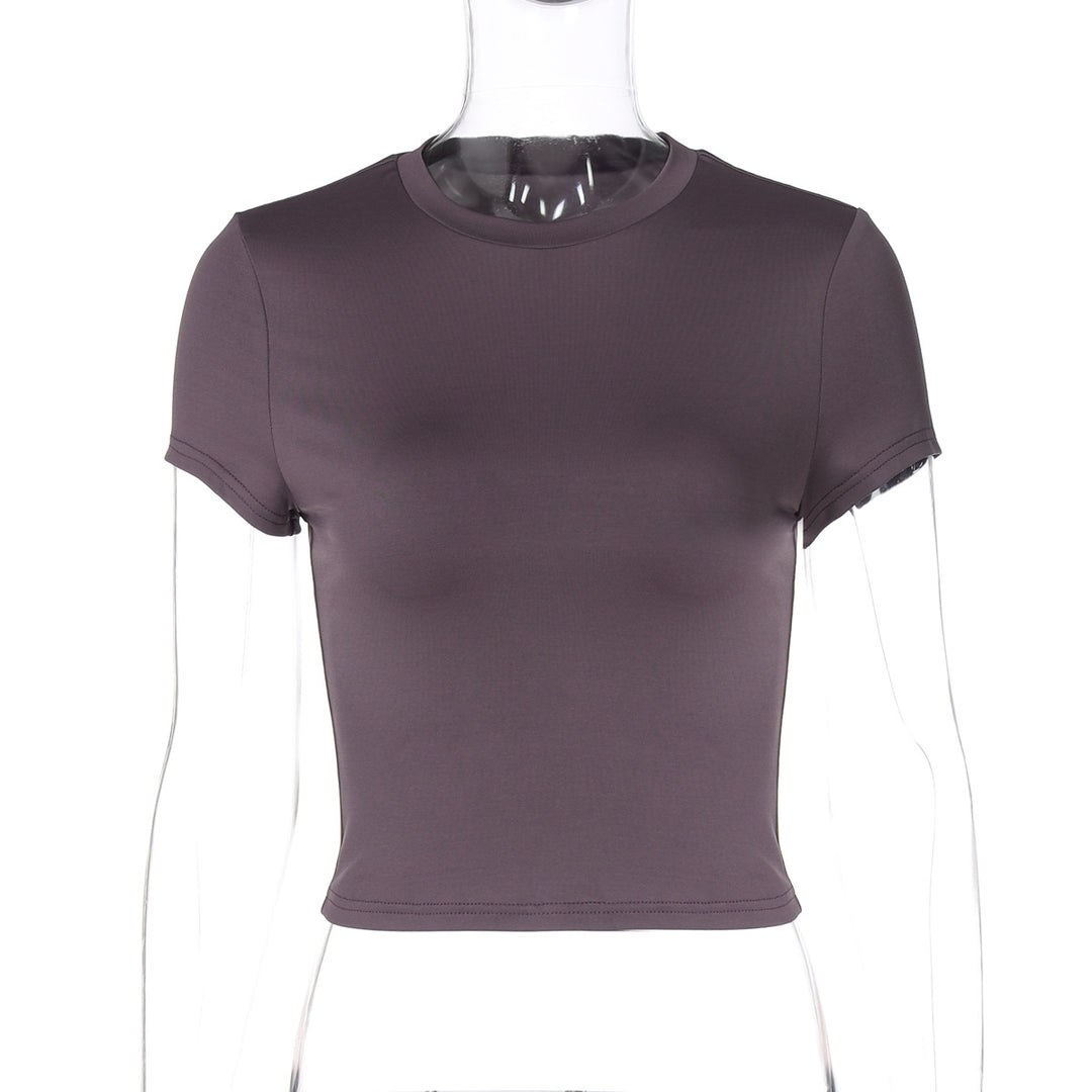 Damen figurbetontes T-Shirt mit kurzem Arm und dekorativem Raffungselement EB