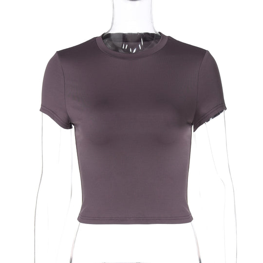 Damen figurbetontes T-Shirt mit kurzem Arm und dekorativem Raffungselement EB