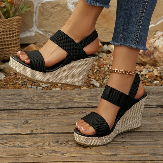 Damen Wedge-Sandalen mit elastischen Riemen und modischem Plateau EB