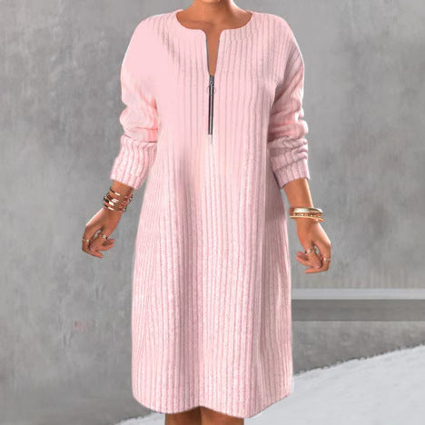 Damen Kleid mit Reißverschluss und strukturiertem Design Heidi-Mode