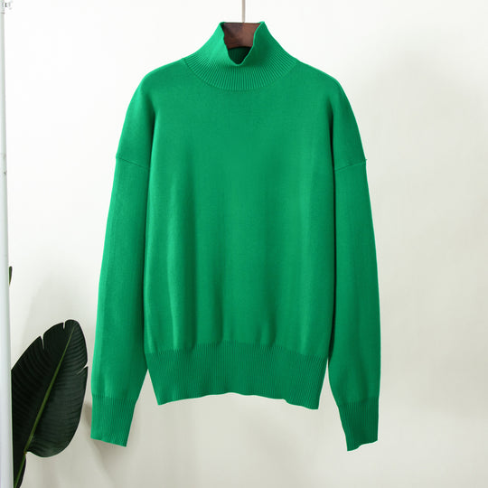 Damen eleganter Strickpullover mit hohem Kragen EB