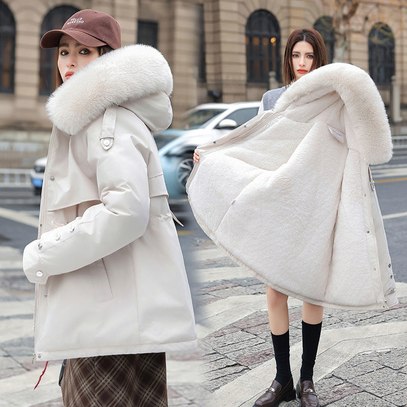 Damen Modischer Pufferparka mit luxuriösem Kunstfellkragen und praktischen Taschen EB