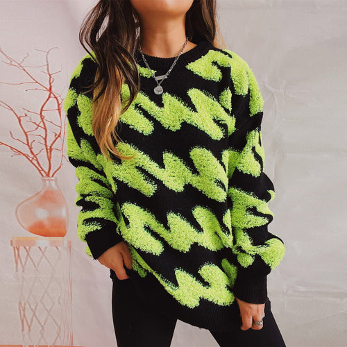 Damen grob strukturiertes Sweatshirt mit kontrastierenden Mustern EB