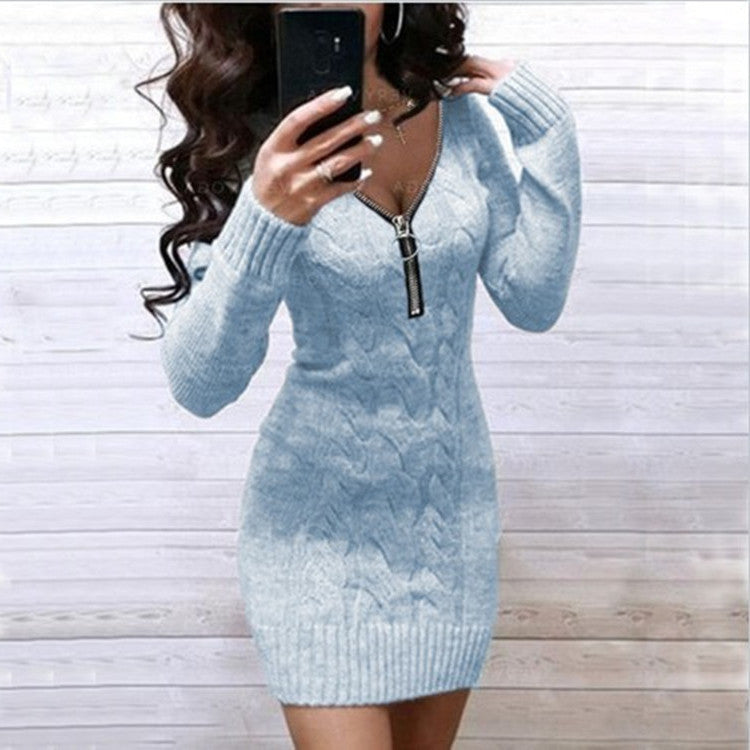 Damen Strickkleid mit modernem Reißverschlussdesign und strukturiertem Muster EB