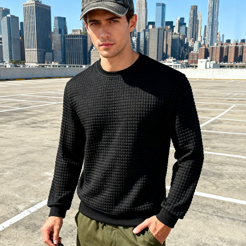 Herren nan strukturiertes Quadrat-Stepppullover mit Rundhals und elastischen Bündchen EB