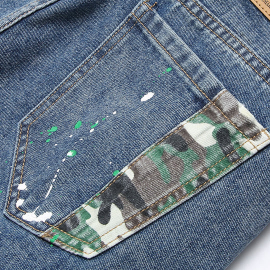 Herren Ripped Denim-Jeans mit kreativen Farbklecksen und lässigem Schnitt EB