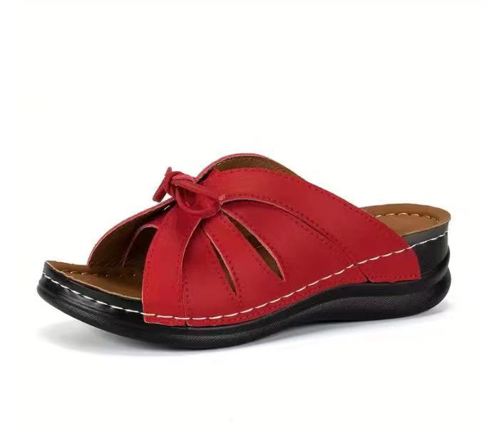 Damen bunte Slip-On Pantoletten mit dekorativem Knoten EB