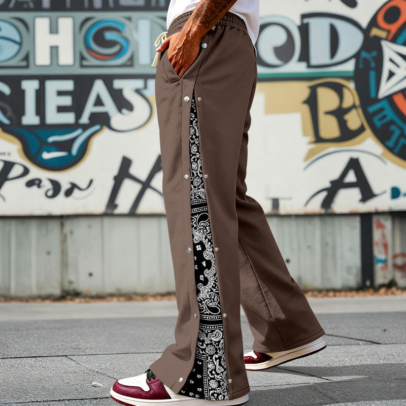 Herren nan weit geschnittene Snap-Front Jogginghose mit Paisley-Seiteneinsatz und elastischem Komfortbund EB