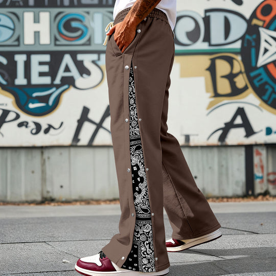 Herren nan weit geschnittene Snap-Front Jogginghose mit Paisley-Seiteneinsatz und elastischem Komfortbund EB