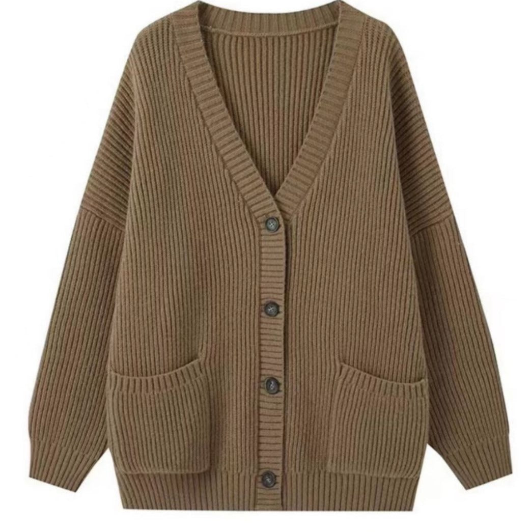 Damen Grobstrickcardigan mit großen Taschen und lässigem Schnitt EB