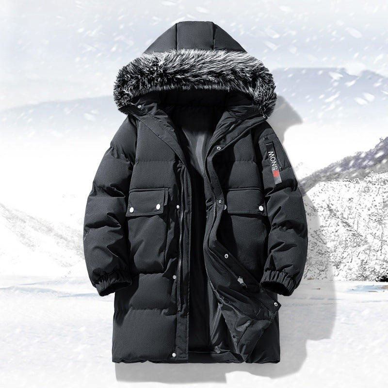 Herren langer gesteppter Winterparka mit Kapuze und Kunstfellbesatz EB