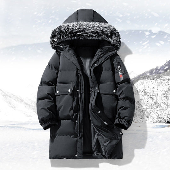 Herren langer gesteppter Winterparka mit Kapuze und Kunstfellbesatz EB