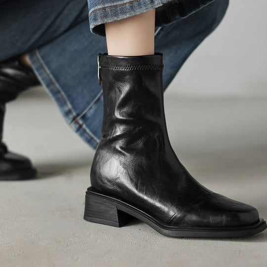 Damen elegante Ankle Boots mit modernem Reißverschluss und komfortablem Blockabsatz EB