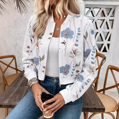 Damen Bomberjacke mit floralem Design und elastischen Bündchen EB