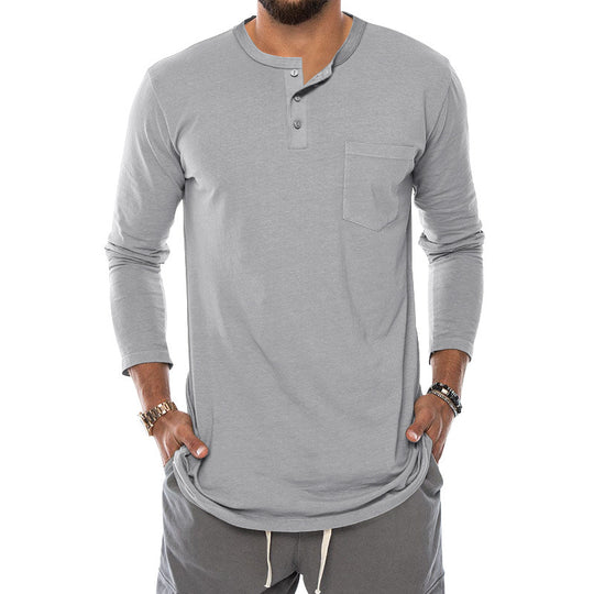 Herren Langarm-Henley-Shirt mit modischem Knopfverschluss und praktischer Brusttasche EB