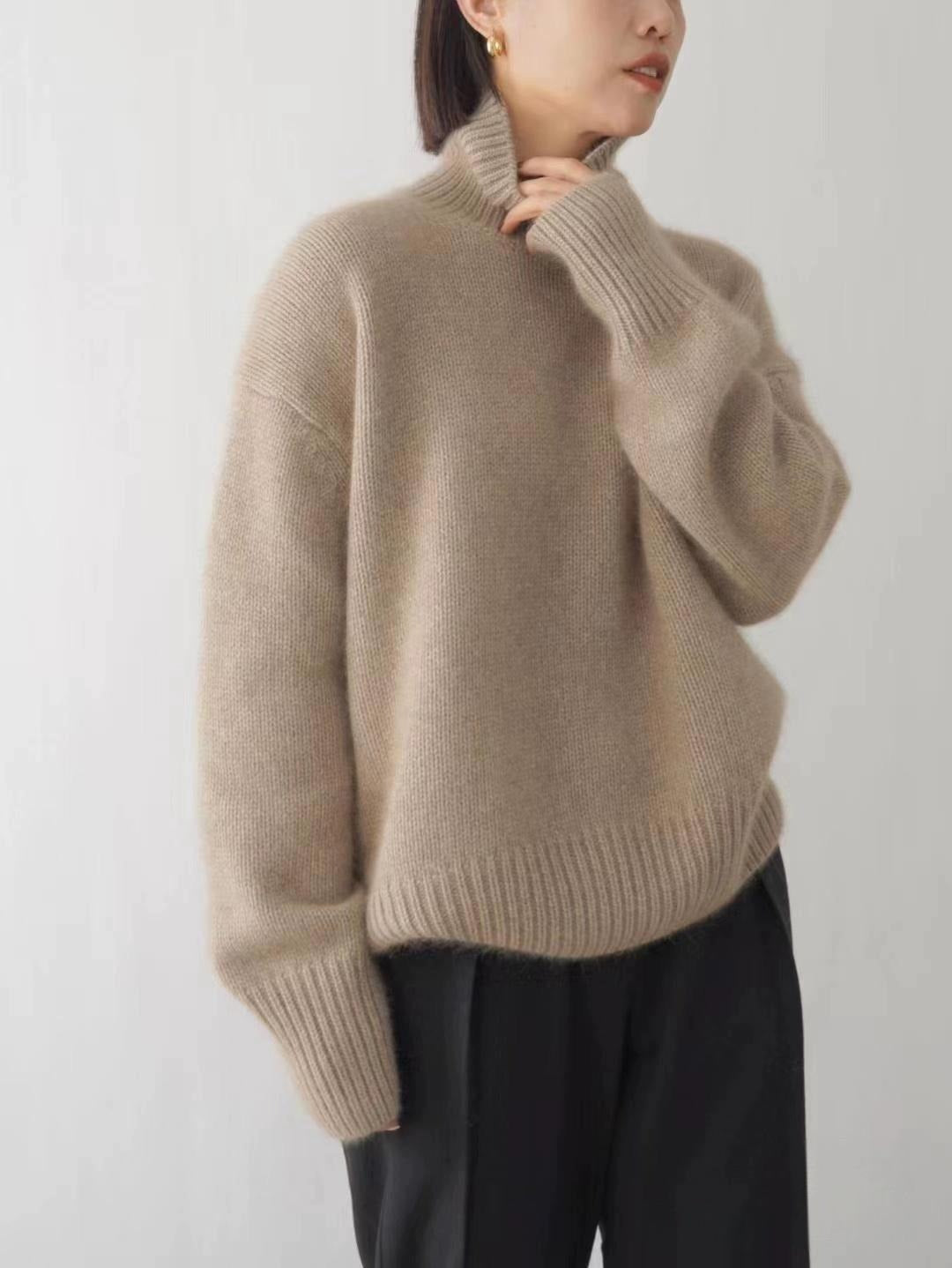 Damen Oversize Feinstrickpullover mit hohem Rollkragen und Seitenschlitzen EB