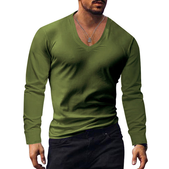 Herren V-Ausschnitt Langarmshirt aus weichem Baumwollmix mit figurbetonter Passform EB