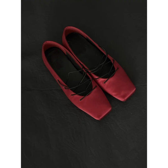 Damen Elegante Schnür-Ballerinas aus satinierter Textiloberfläche EB