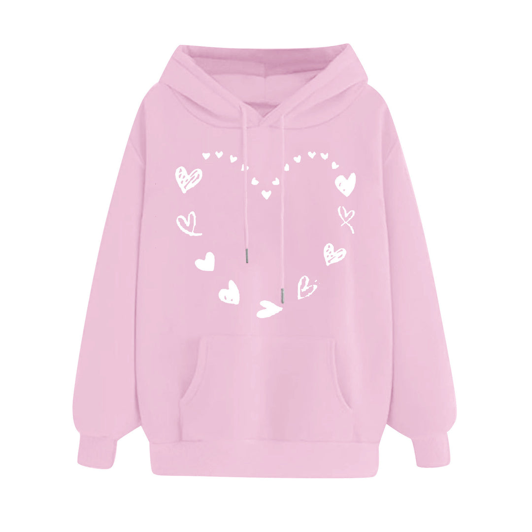 Damen Kapuzensweater mit verspieltem Herzmotiv und bequemer Kängurutasche EB