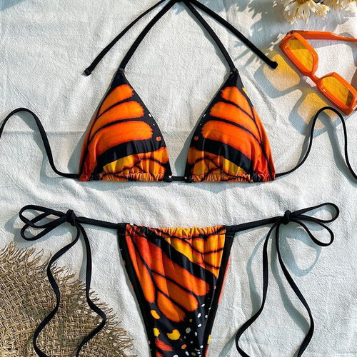 Damen Triangel-Bikini-Set mit verstellbaren Bändern und aufregendem Mustermix EB