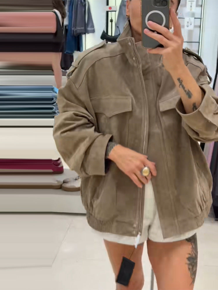 Damen lässige Oversize-Jacke aus Wildleder EB