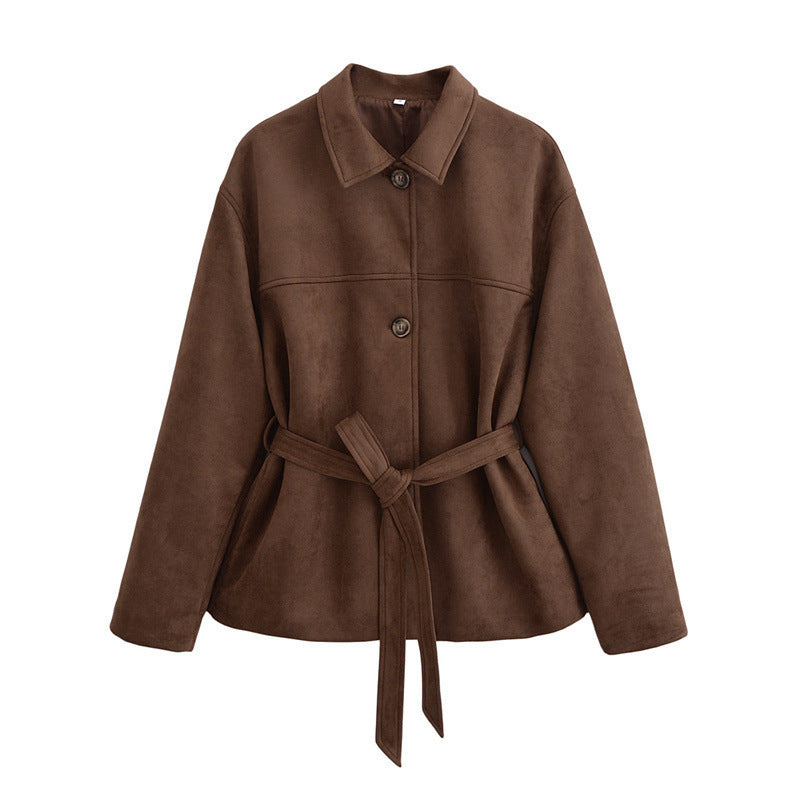 Damen modische Overshirt-Jacke mit Gürtel EB
