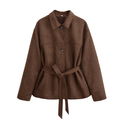 Damen modische Overshirt-Jacke mit Gürtel EB