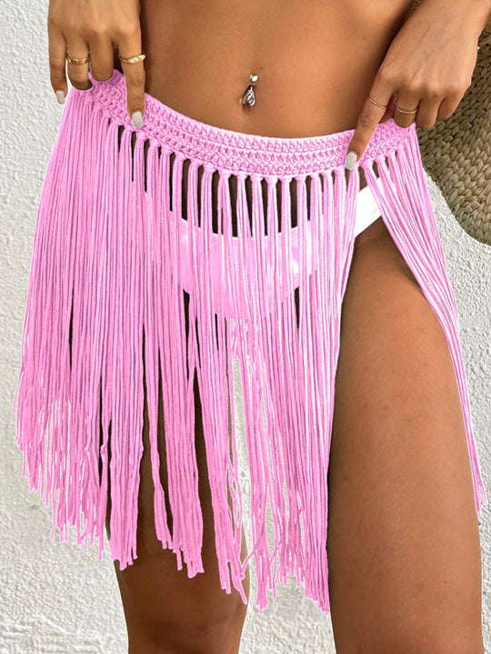 Damen Häkel-Strandrock mit fransigen Details EB