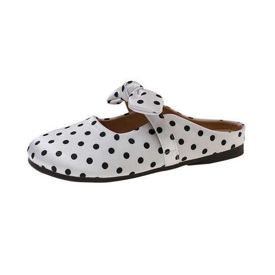 Damen elegante Mules mit Schleifenakzenten und Punktmuster EB