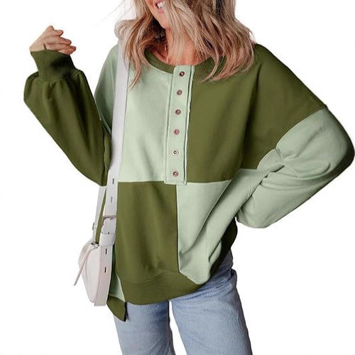 Damen lässiger Kapuzenpullover mit Knopfdetails und Farbblockdesign EB