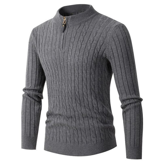 Herren Hochwertiger Strickpullover mit Stehkragen und Reißverschluss EB
