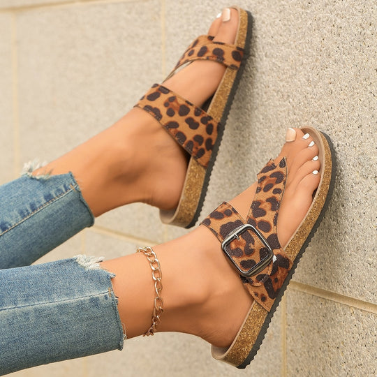 Damen Komfortable Zehentrenner-Sandalen mit animalischem Muster EB