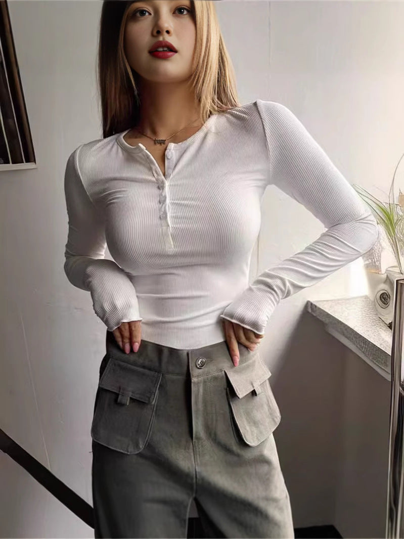 Damen Langarmshirt mit eleganter Knopfleiste EB
