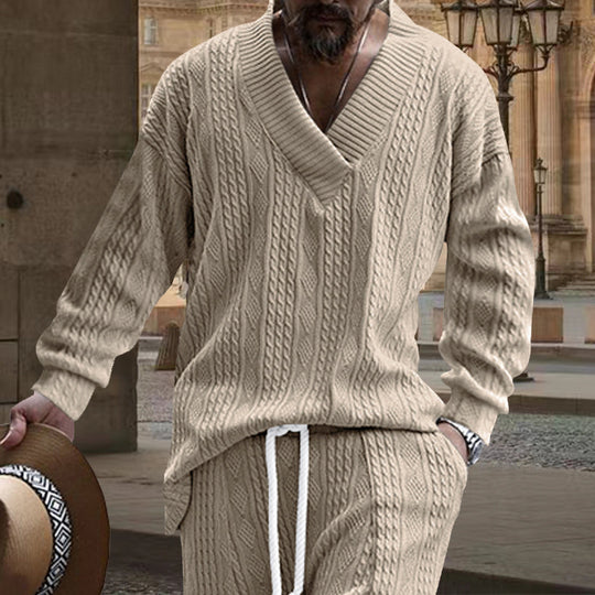 Herren nan grob gestrickter V-Ausschnitt-Pullover mit Zopfmuster und relaxed Fit EB