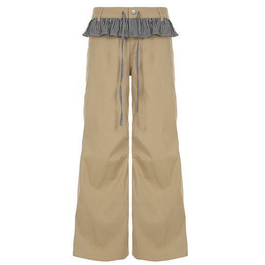 Damen Weite Freizeithose mit Rüschendetails und verstellbarem Bund EB