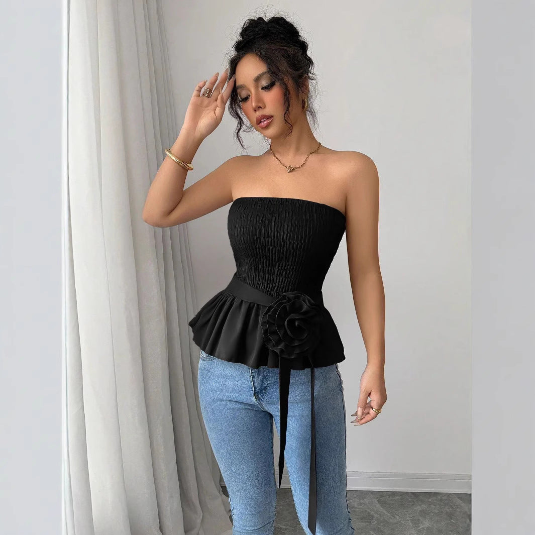 Damen Rüschen Top mit Taillenknoten EB
