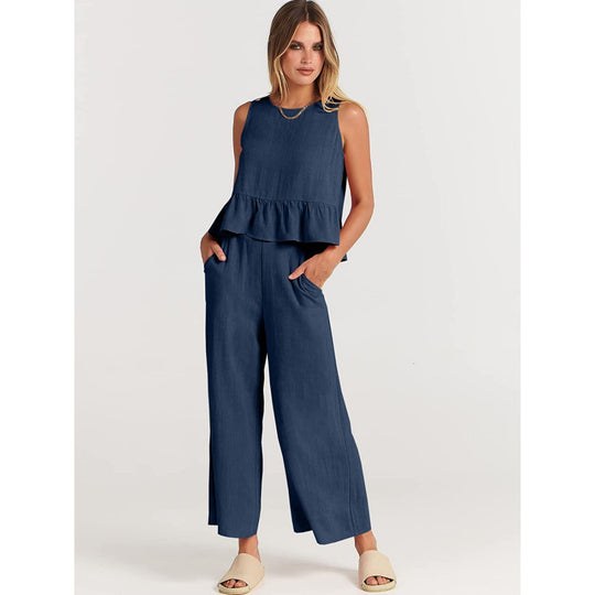 Damen lässiger Jumpsuit mit voluminösem Oberteil und seitlichen Taschen EB