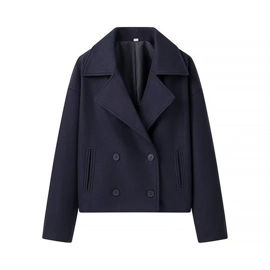Damen gefütterte cropped Jacke mit doppeltem Knopfverschluss und weitem Revers EB