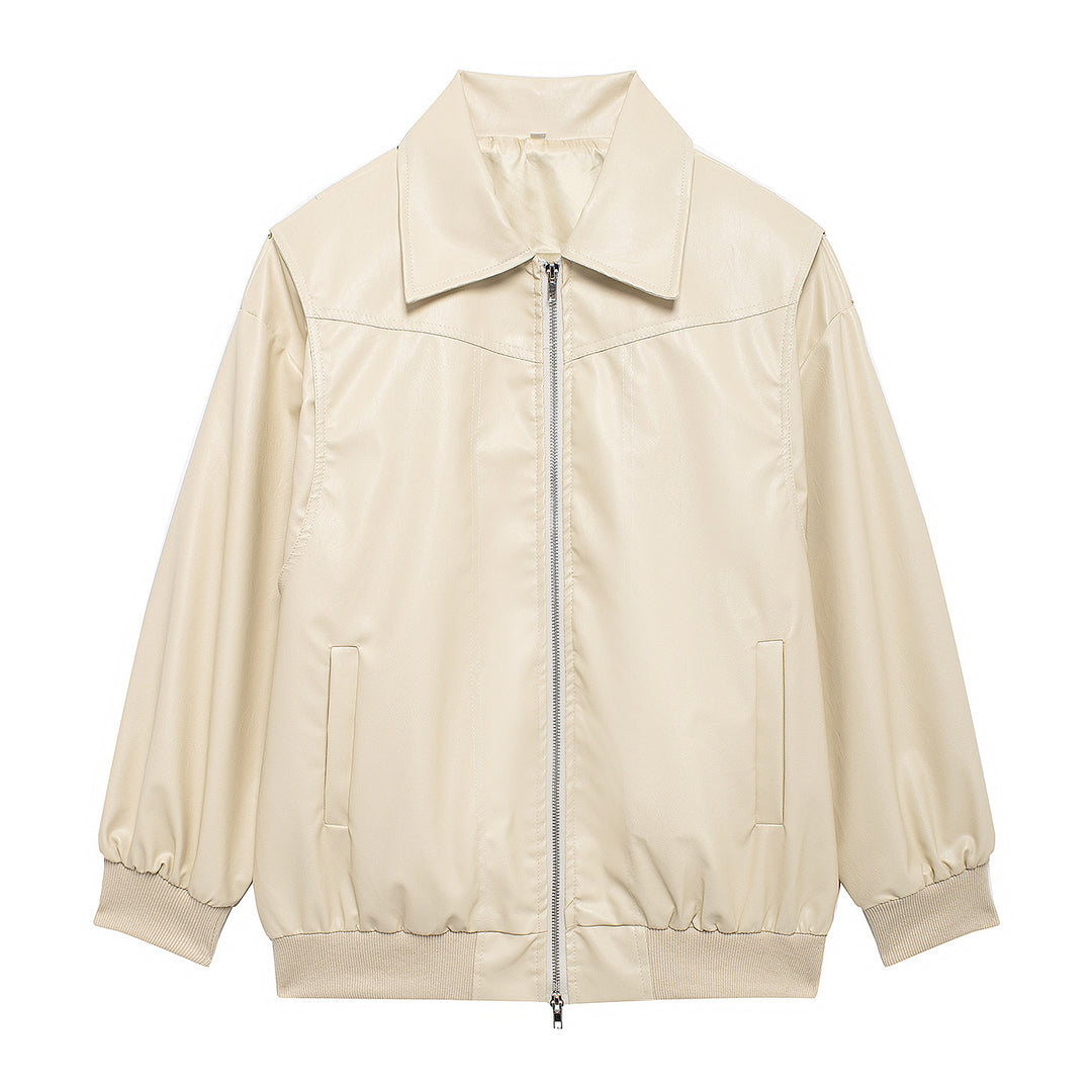 Damen Kunstlederjacke mit elastischen Bündchen und hochschließendem Kragen EB