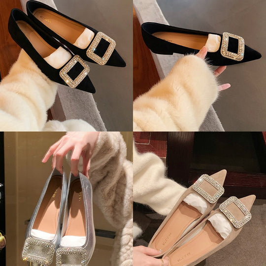 Damen elegante Ballerinas mit funkelnder Schnallenapplikation EB