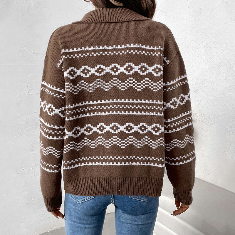 Damen Strickjacke mit braunem Muster EB