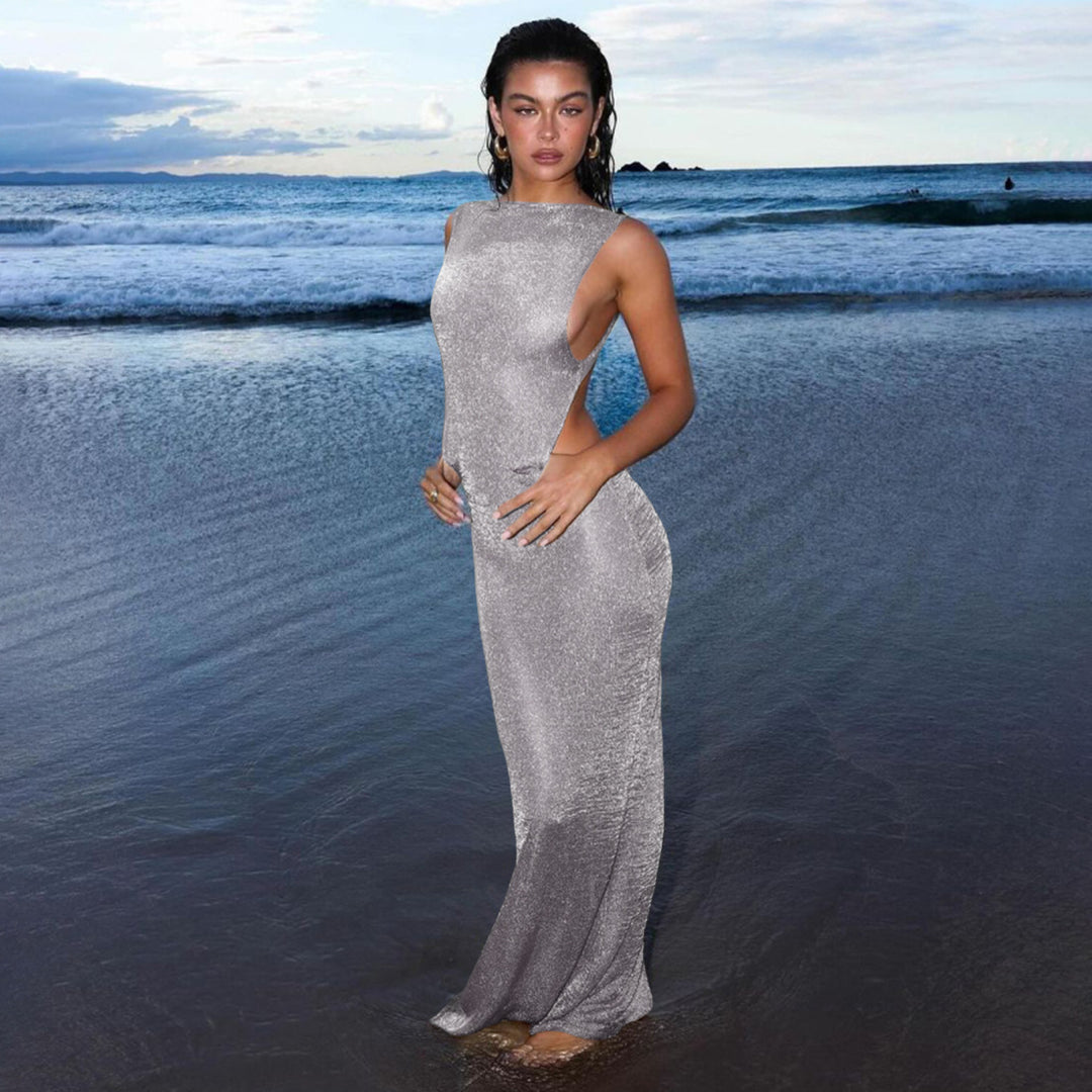 Damen Transparente Maxikleid mit schimmerndem Effekt EB