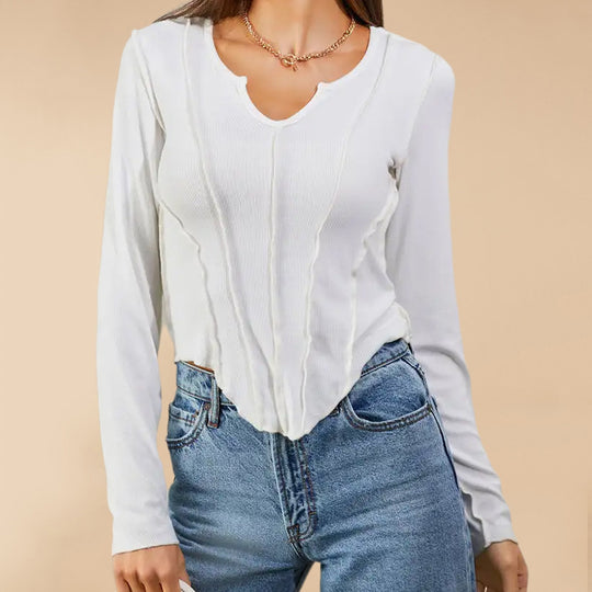 Damen Langärmeliger, strukturierter Basic-Pullover mit modischen Akzenten EB