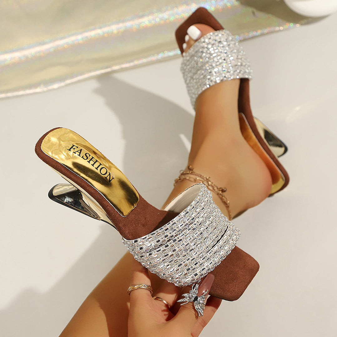Damen Glamouröse Riemensandalen mit funkelnden Strassverzierungen EB