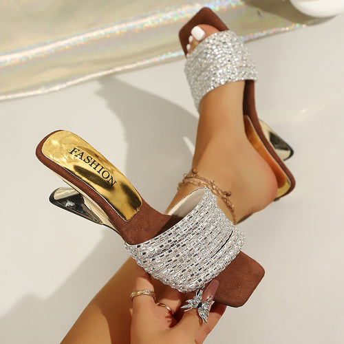 Damen Glamouröse Riemensandalen mit funkelnden Strassverzierungen EB
